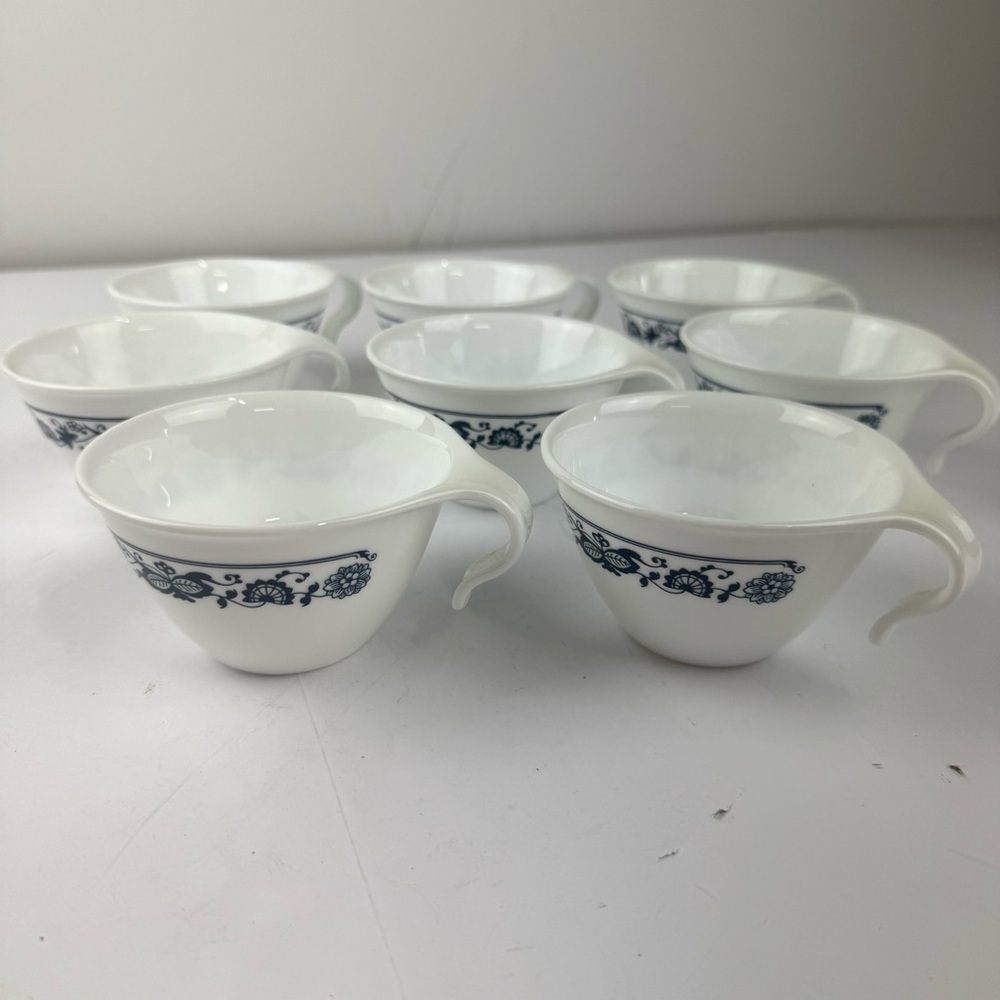 Corelle Corning Ware Hook Handle Coffee Cups Mugs Old Town Blue Set of 8 USA